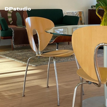 韩系中古风家用餐椅小户型木质镂空靠背椅现代简约咖啡厅休闲椅子