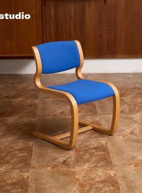 中古设计师款悬臂椅轻奢曲木书房实木靠背椅咖啡厅民宿单人休闲椅