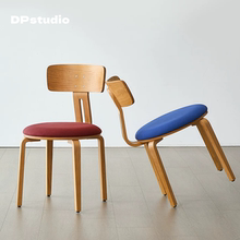 中古风实木餐椅小众多巴胺复古轻奢靠背椅家用包豪斯单人休闲椅子