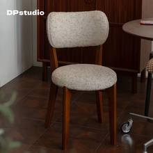 法式复古实木餐椅家用布艺软包靠背椅中古网红小户型单人休闲椅子