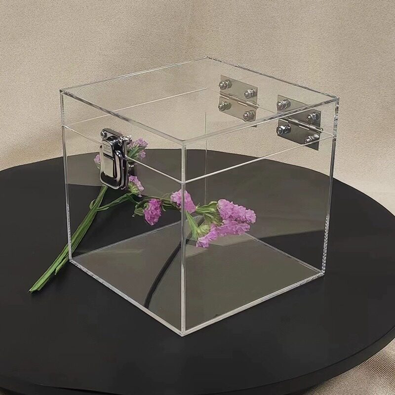亚克力翻盖带锁收纳盒存钱罐饰品透明永生花花盒化妆品防尘展示盒