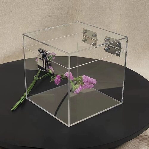 亚克力翻盖带锁收纳盒存钱罐饰品透明永生花花盒化妆品防尘展示盒