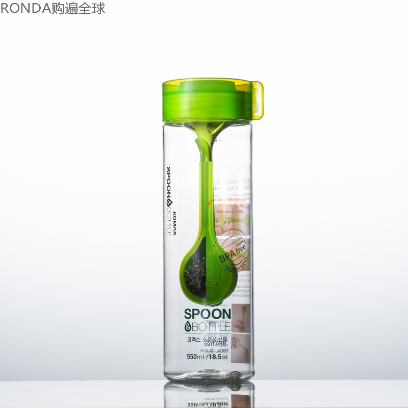 韩国进口KOMAX便携塑料耐高温创意带勺过滤茶杯水杯子花茶杯550ml