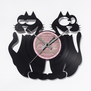 意大利原装进口DIS C'O'CLOCK鸳鸯灵猫黑胶唱片碟挂钟钟表 30cm
