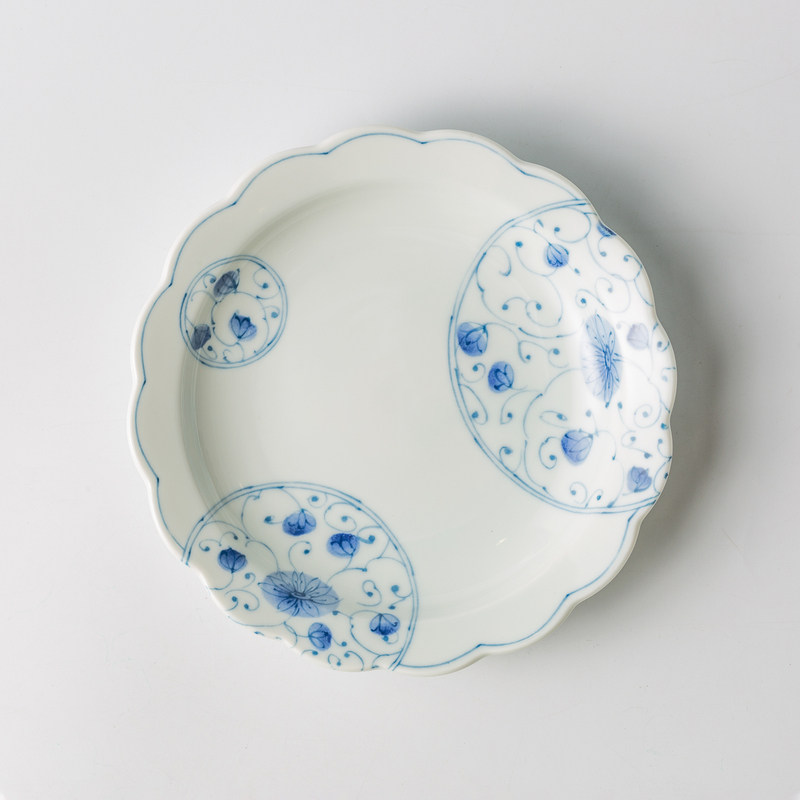 日本进口舍米蓝美浓烧日式陶瓷盘子菜盘家用餐盘好看汤盘深盘19cm