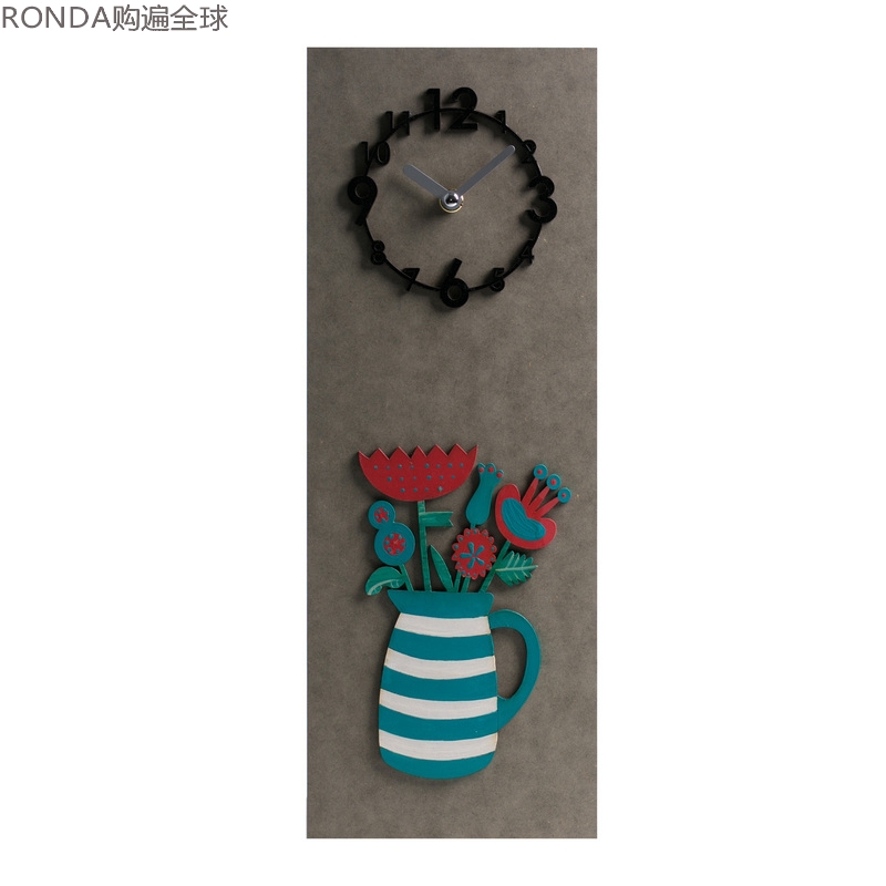 韩国手绘蓝色花瓶挂钟