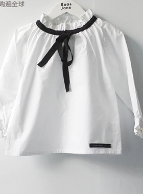 韩国Roanjane女童女孩纯棉套头罩衫童装上衣全棉长袖衣 白色3-6岁