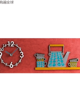韩国进口dawon deco手绘3D下午茶茶具图家居客厅艺术装饰挂钟时钟
