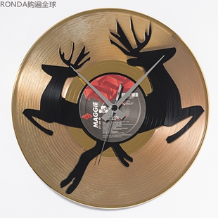 意大利进口 DIS C'O'CLOCK鸳鸯灵鹿创意黑胶唱片碟装饰挂钟 30cm