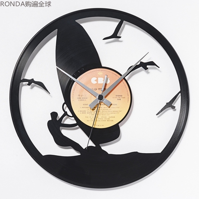 意大利客厅个性风黑胶唱片挂钟