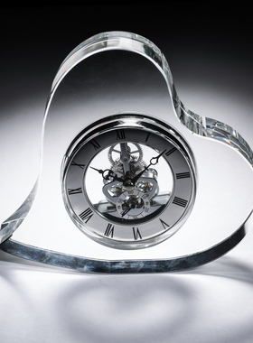 意大利桌面爱心钟表礼品水晶摆件