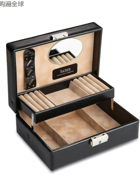 德国 SACHER欧式纯手工意大利皮革 首饰盒 珠宝盒收纳饰品盒 黑色