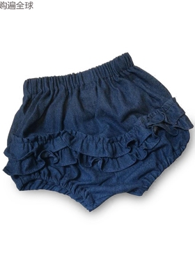 英国进口Benedita 棉质婴儿褶边短裤宝宝装女童可爱蓝色女款1-2岁