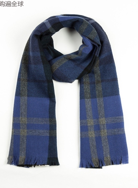 意大利进口MA.AL.BI. 冬季保暖长款羊绒围巾男士女士冬天围脖蓝色