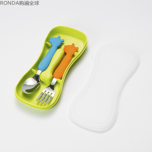 韩国原装儿童餐具叉勺套装便携装