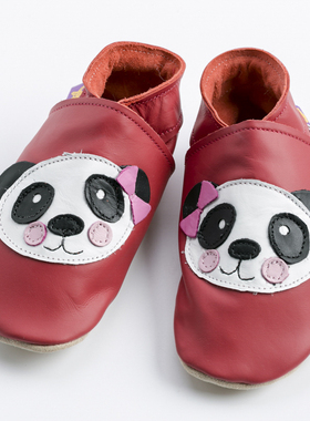 英国原装进口Starchild牛皮婴幼儿学步鞋软底鞋熊猫 红色0-2岁