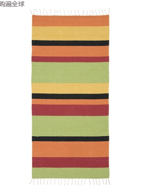 芬兰进口VM-Carpet北欧式简约纯棉条纹装饰地毯成绿色 1.5*0.75米