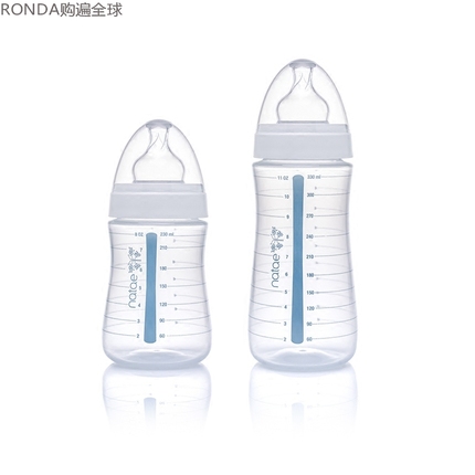 法国natae塑料PP防摔宝宝防胀气宽口婴儿奶瓶 含硅胶奶嘴2件套装