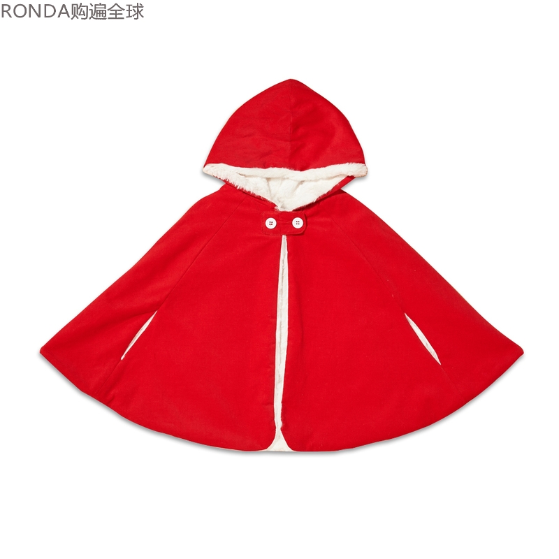 法国进口 cocolico女儿童宝宝斗篷加厚秋冬连帽保暖披风红色3-8岁