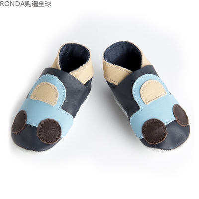 新西兰PITTER PATTER 真皮牛皮婴儿软底鞋子 男宝宝学步鞋 蓝汽车