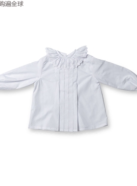 英国Benedita经典翻领衬衫女童宝宝婴儿纯棉长袖上衣白色1-3岁