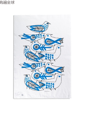 瑞典进口 Opto Design欧式棉麻厨房毛巾擦手洗碗抹布复古鸟 蓝色