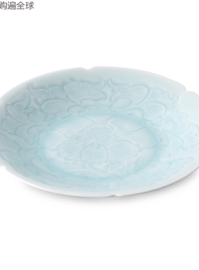 日本进口kaizan快山窑手工美浓烧餐具日式青白瓷陶瓷盘子碟19.5cm