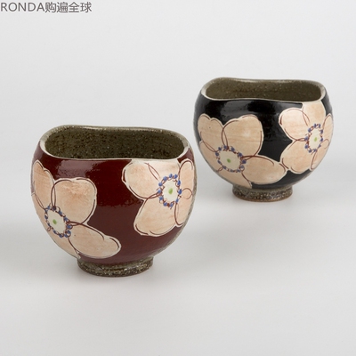 日本进口虚空藏窑URARA花语九谷烧日式陶瓷手绘茶杯子对杯 180ml