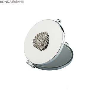 意大利Janeke圆形折叠便携镜子双面镜随身迷你化妆镜心心相映银色