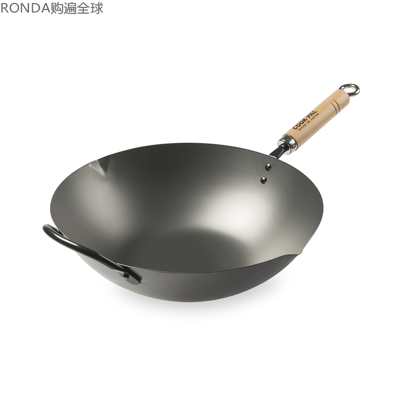 日本进口YOSHIKAWA吉川炒锅木柄无涂层铁锅电磁炉通用30cm/33cm