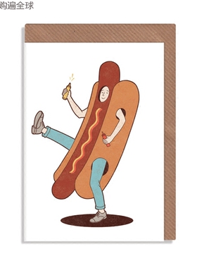 英国进口 ROBBIE PORTER A6 “热狗”小卡片创意祝福贺卡带信封