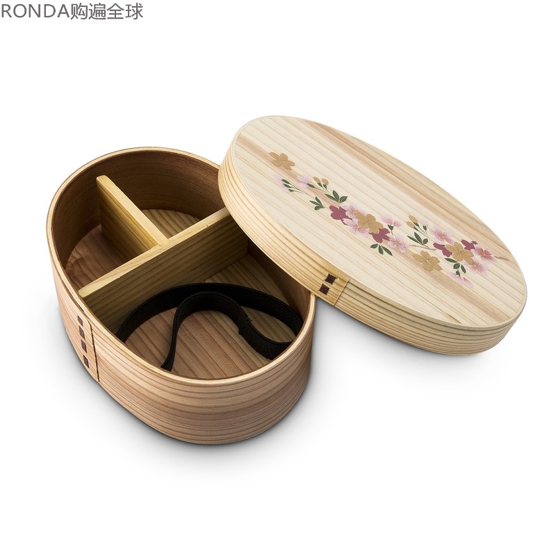 日本WAKACHO杉木漆器实木质分格饭盒日式便当盒寿司盒 樱花/舞姬