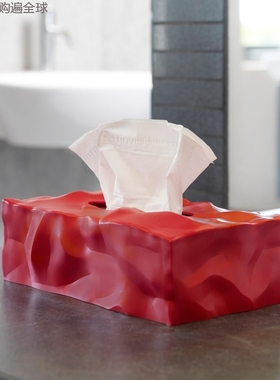 丹麦进口Essey Wipy II创意简约褶皱无底纸巾盒罩防尘抽纸盒 红色