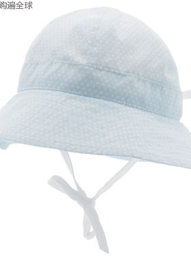 瑞典进口CTH MINI女童儿童纯棉太阳帽宝宝遮阳帽渔夫帽1-3岁蓝色
