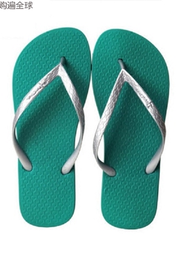 巴西原装进口时尚防滑女式人字拖平底沙滩拖鞋女款凉拖纯绿色银色