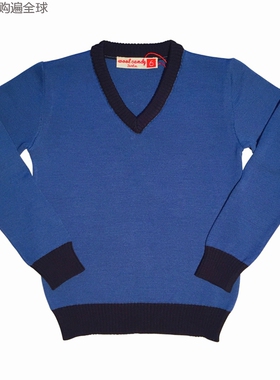 德国进口wool candy儿童男童V领有机纯毛衣针织衫上衣 8-12岁蓝色