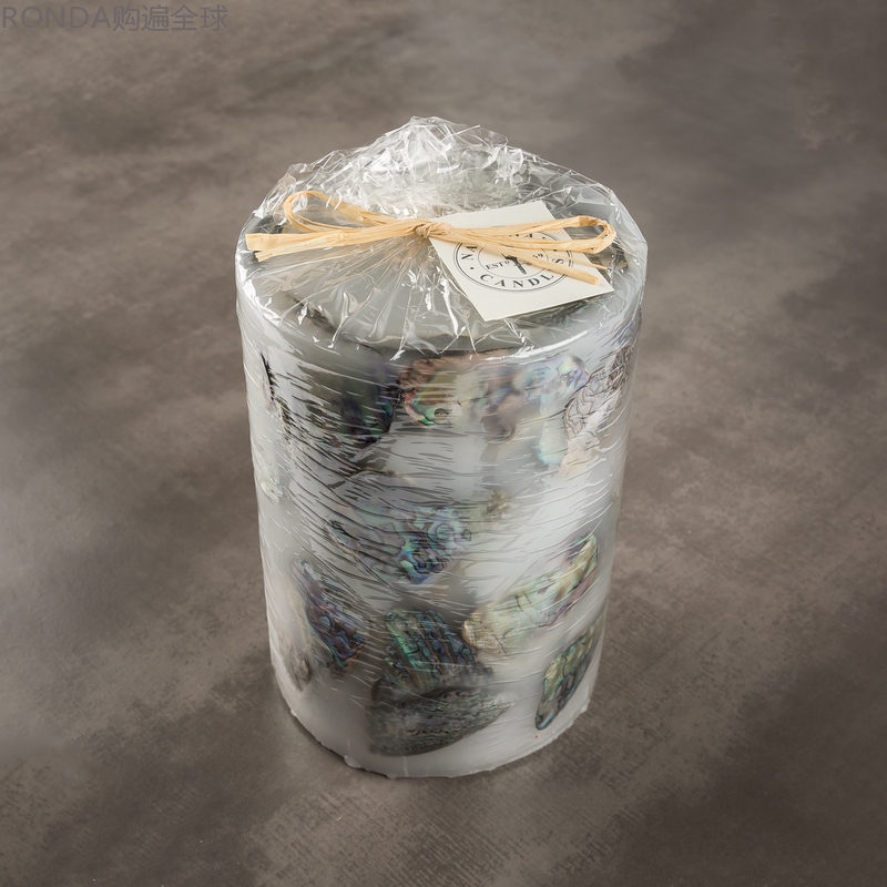 新西兰进口 National Candles桶形鲍鱼壳石蜡蜡烛装饰品摆件18cm