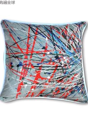 澳洲进口SQ Studio 正方形沙发汽车腰靠油墨画棉亚麻抱枕靠垫45cm