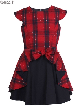 英国进口JESSIE AND JAMES纯棉长裙女童短袖连衣裙子4-9岁 红色