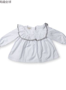 英国Benedita蕾丝边衬衫女儿童宝宝婴儿纯棉长袖上衣白色1-3岁