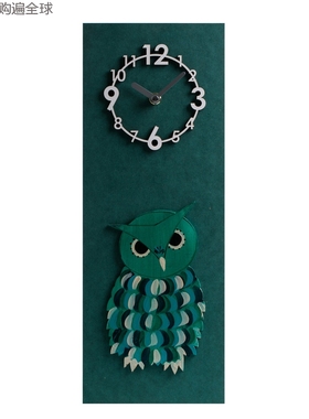 韩国原装进口dawon deco 3D绿色猫头鹰挂钟无框画创意装饰画钟表