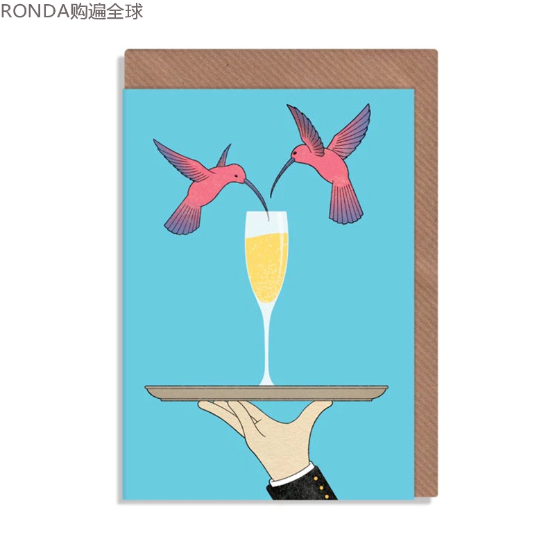 英国进口 ROBBIE PORTER A6 “干杯”小卡片创意祝福贺卡带信封