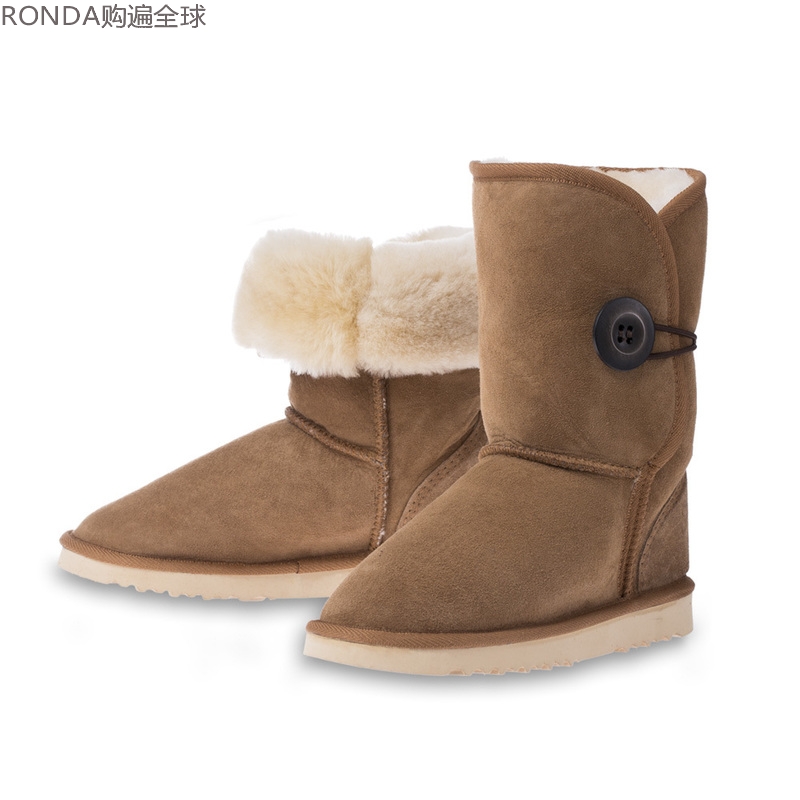羊皮中筒保暖鞋子栗色雪地靴