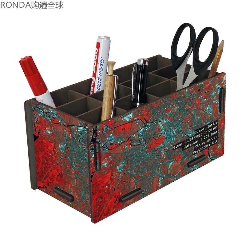 德国原装进口Werkhaus天文迷柏林地图木质文具收纳盒创意笔筒摆件