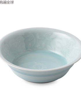 日本kaizan快山窑手工美浓烧餐具青白瓷花纹陶瓷饭碗小汤碗13.5cm