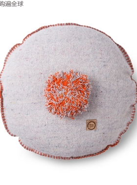 澳洲进口SQ Studio 经典款橙色毛球圆形羊毛垫子鸭绒填充靠垫45cm