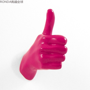 英国进口THELERMONT HUPTON创意壁挂衣帽架挂钩 竖起大拇指玫红色