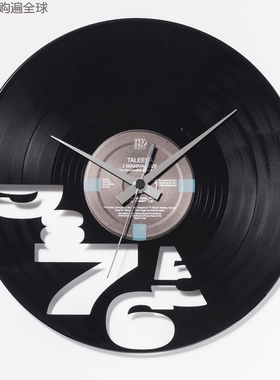 意大利进口DISC'O'CLOCK客厅装饰朝九晚五黑胶唱片碟挂钟钟表30cm