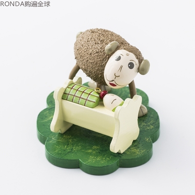 德国进口Kunstgewerbe Uhlig手工木偶家居小摆件带宝宝的绵羊爸爸