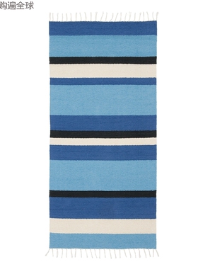 芬兰进口VM-Carpet北欧式简约纯棉条纹装饰地毯 蓝色 1.5*0.75米